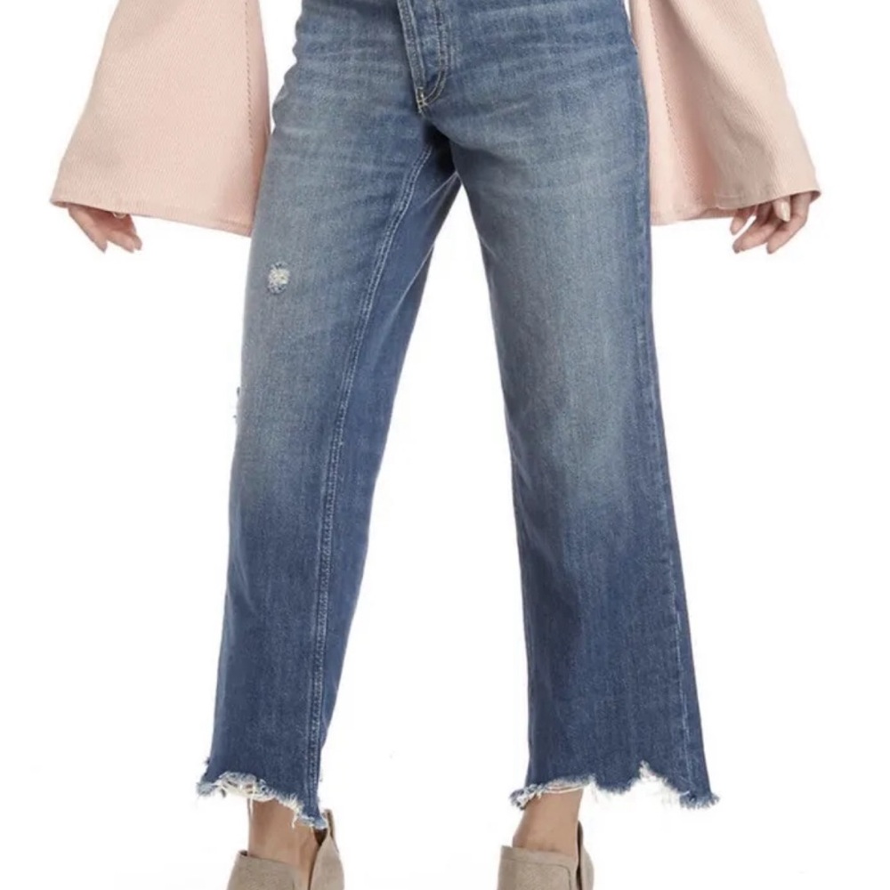Free People Maggie Mid Rise Straight Leg Jeans in Sequoia Blue